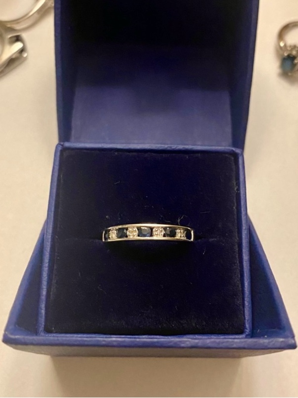 Sapphire and Diamond Channel set Band Ring 14k Solid White Gold